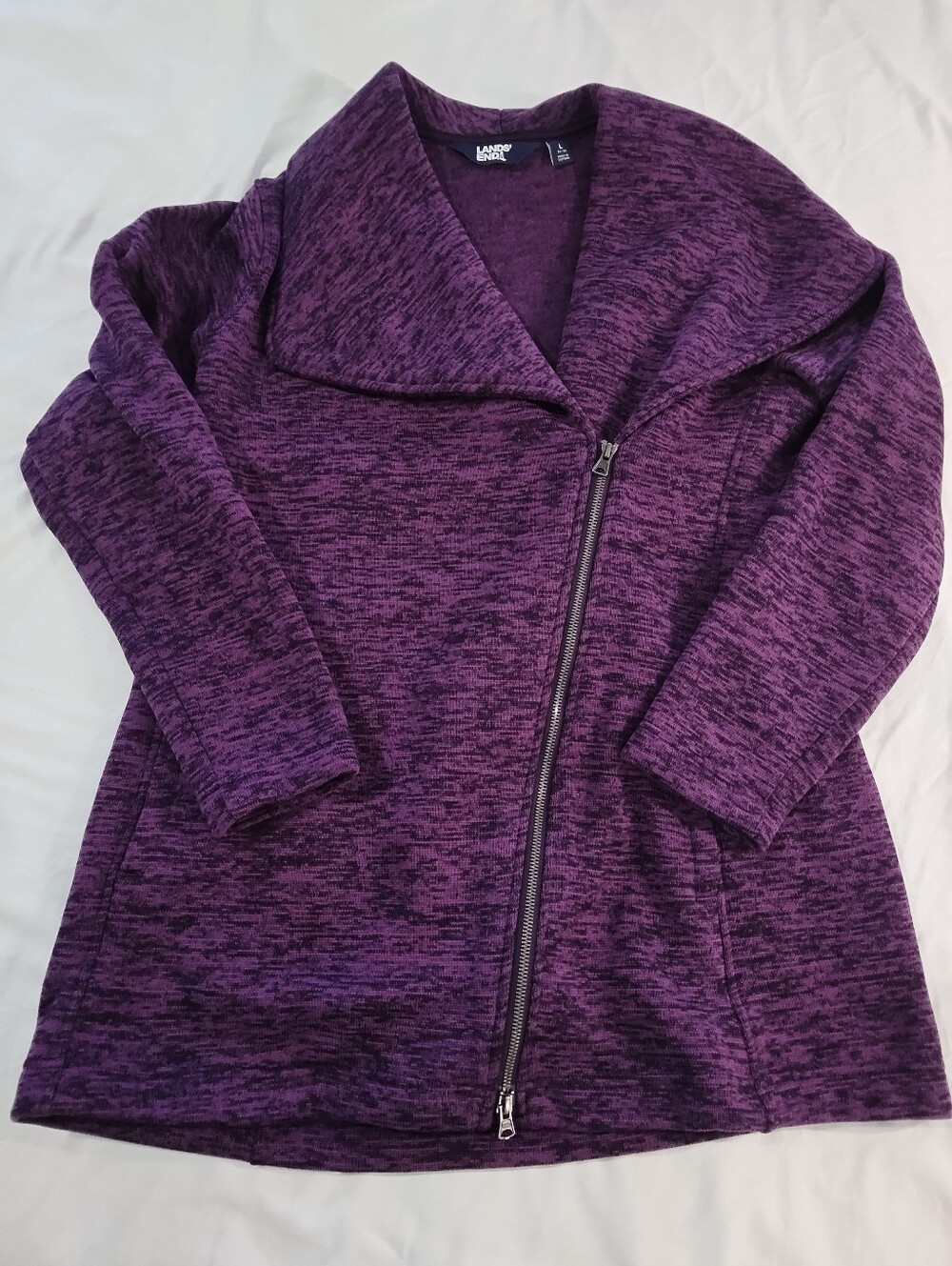 Lands' End Purple Heather OKEO-TEX Asymmetrical Zippered Shawl Collar Jacket L